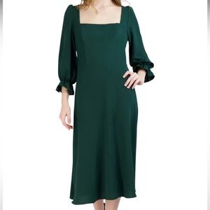 Square Neck Long Sleeve Midi Dress
